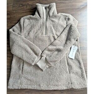 Three Dots Womens Mock-Neck Fleece Half-Zip Sweatshirt PulloverAsh Latte Brown S